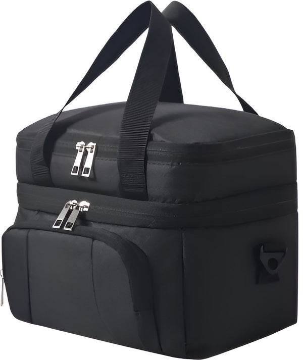 CarryQuest® - Geïsoleerde Koeltas - Lunchtas - Geïsoleerde Lunchtas - Dubbel Compartiment + 8 Uur Isolatie - Waterdicht Oxford - Thermische Lunchbox - Met Verstelbare Riem - Zwart