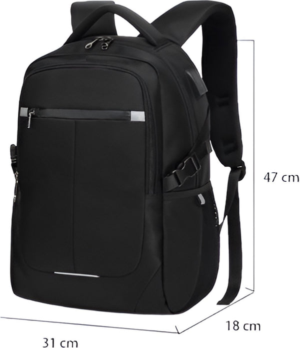 CarryQuest® - Neutrale Waterdichte Rugzak van Duurzaam Nylon - 32L Capaciteit - Laptopvak 12-15,6 inch - USB-Oplaadpoort - Antidiefstal Slot - Zwart