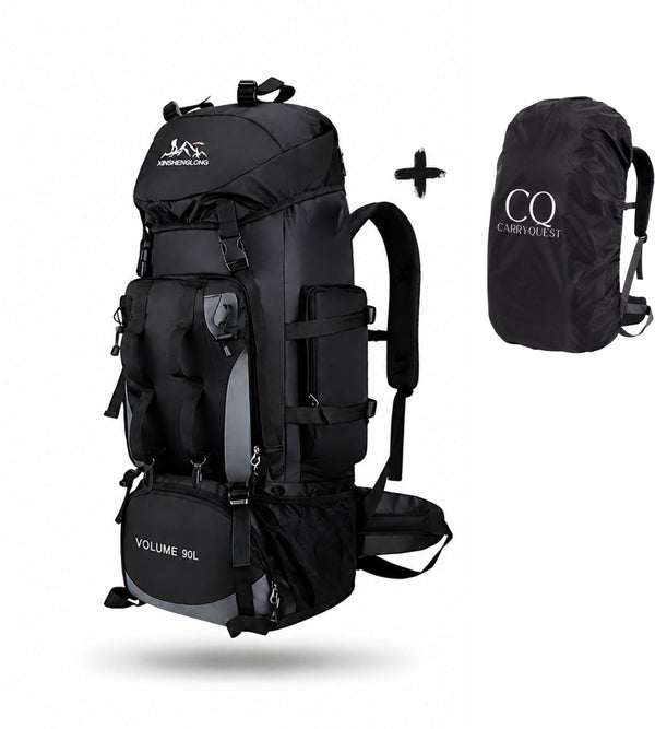Wandelrugzak 90L nylon met regenhoes en rugventilatie - 5 Kleuren