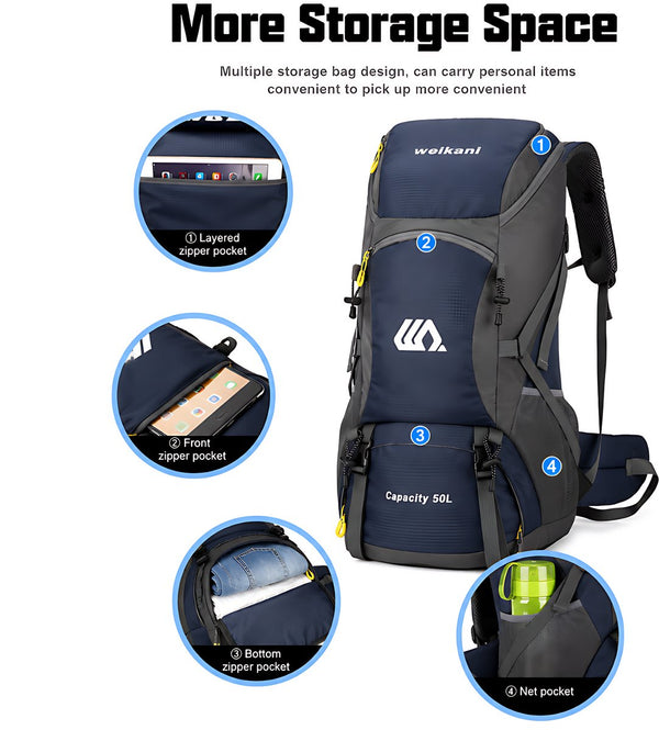 Wandelrugzak 50L waterdicht met schoenenvak en laptopvak - 6 Kleuren