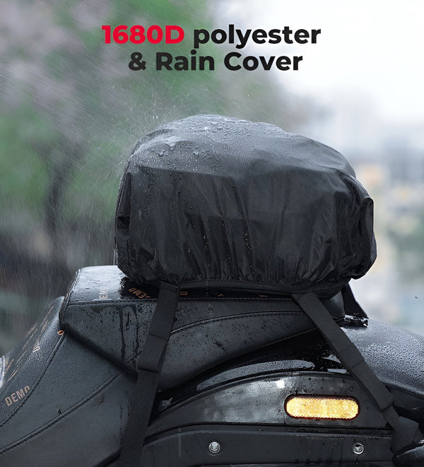 CarryQuest® - Motor Rugzak - Zadeltas Motor - Uitbreidbare Universele Achtermotorfiets Rugzak - 7-12 Liter Capaciteit - Waterdicht Oxford Stof - Inclusief Regenhoes - Zwart