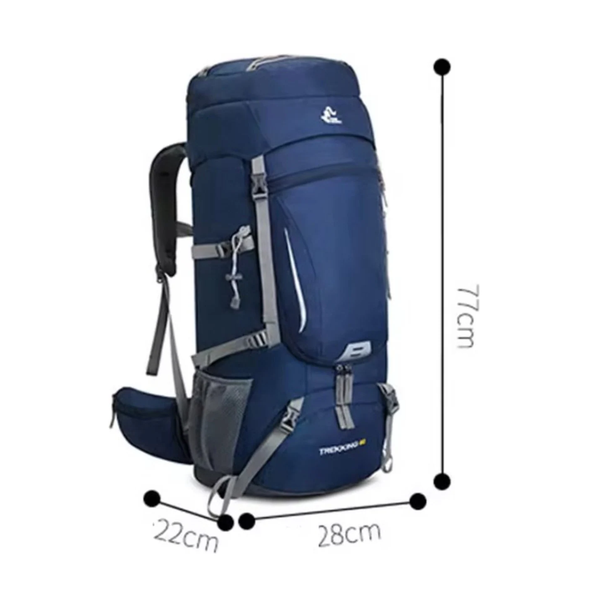 Wandelrugzak 60L nylon met regenhoes, schoenenvak en rugventilatie - 5 Kleuren