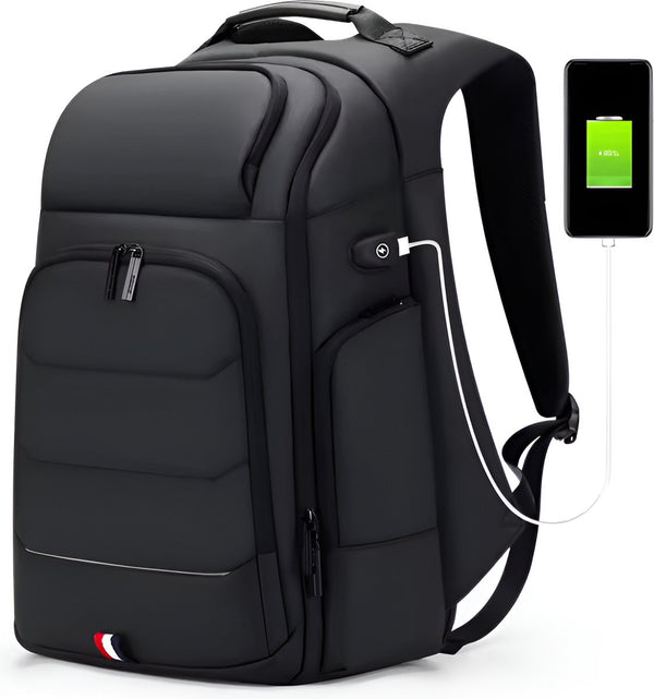 CarryQuest® - Waterdichte Rugzak USB Oplaadbaar - 15,6 inch Laptopvak - Oxford Zwart - Versie 2.0 en 3.0 - Geschikt als Handbagage - Zwart