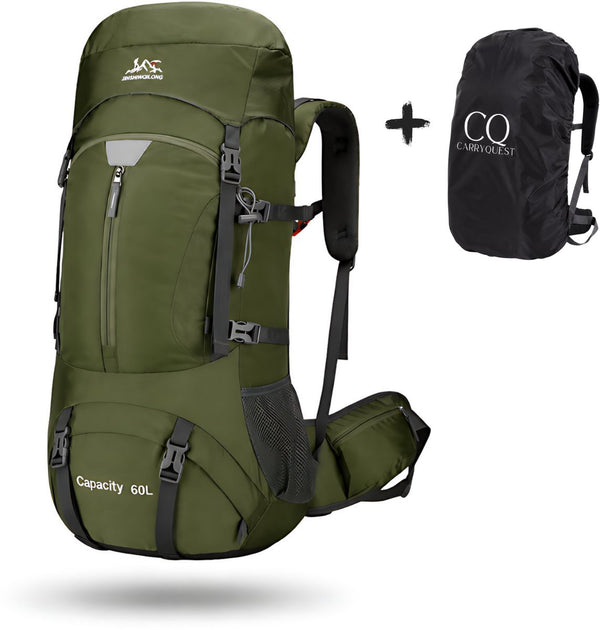 Trekking Rugzak 60L met MOLLE-systeem, Regenhoes en Front-/Toploader - 6 Kleuren