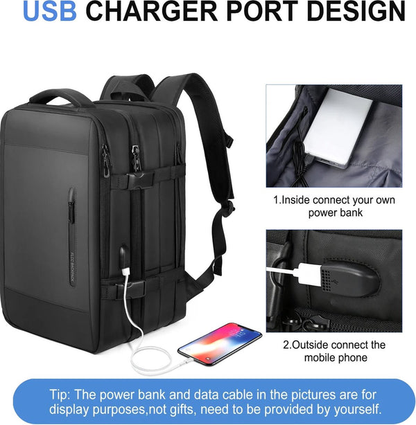 Reisrugzak unisex 36-55 liter met USB-uitgang en 17 inch laptopvak - 2 Kleuren