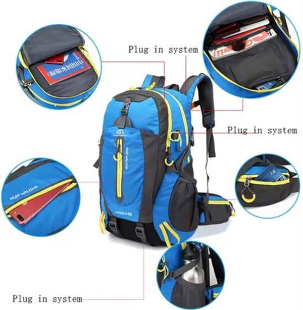 Wandelrugzak 40L waterafstotend nylon met rugventilatie en verstelbare banden - 8 Kleuren