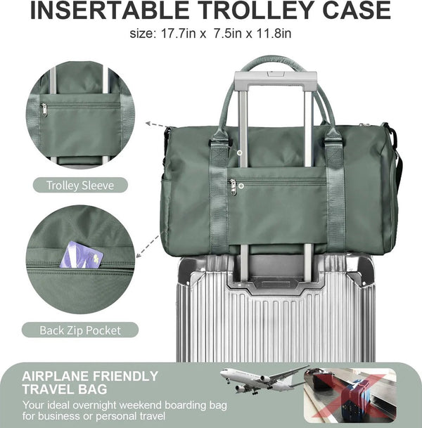 CarryQuest® - Reistas - Vrouwen - Yoga - Weekendtrips - Handbagage - Vliegtuigvriendelijk - Nylon - Schoenenvak - Droge & Natte Scheidingstas - Duurzaam - Lichtgewicht - Stijlvol - Bol.com - Groen