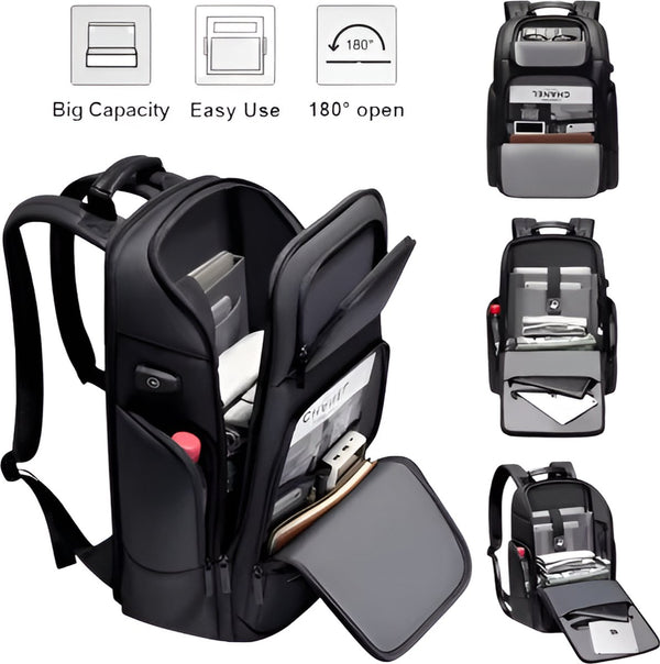 CarryQuest® - Waterdichte Rugzak USB Oplaadbaar - 15,6 inch Laptopvak - Oxford Zwart - Versie 2.0 & 3.0 - Zwart
