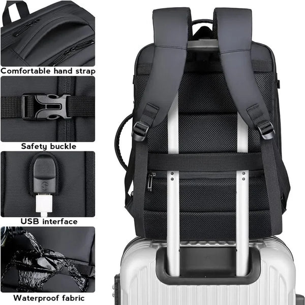 CarryQuest® - Multifunctionele Reis-/Weekendtas 45L USB-Opladen-32x46x22cm-15.4 inch laptop-Embossing-Interieurvak-Telefoonvak-Binnencompartiment-Computerlaag-Zachte handgreep - Zwart