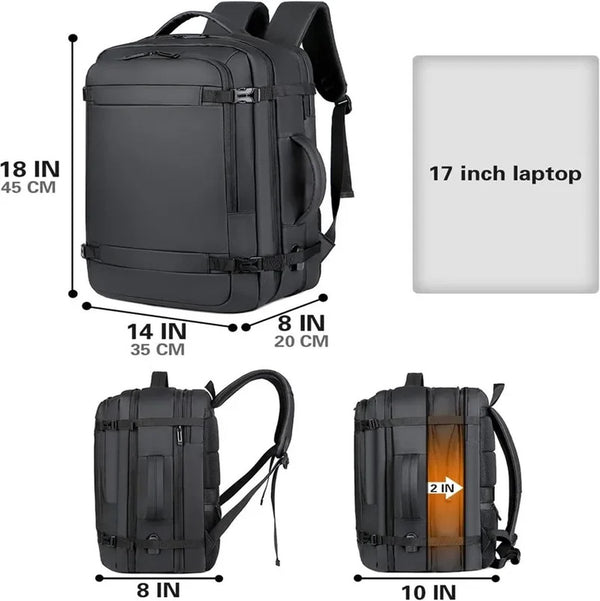 CarryQuest® - Multifunctionele Reis-/Weekendtas 45L USB-Opladen-32x46x22cm-15.4 inch laptop-Embossing-Interieurvak-Telefoonvak-Binnencompartiment-Computerlaag-Zachte handgreep - Zwart