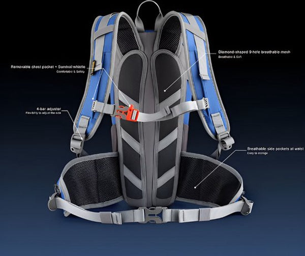 CarryQuest® -  12L Fietsrugzak + 2L Waterzak - Waterdichte Polyester MTB Rugzak met Drinksysteem - Rugventilatie - Reflecterend - 42x19x12 cm - Blauw