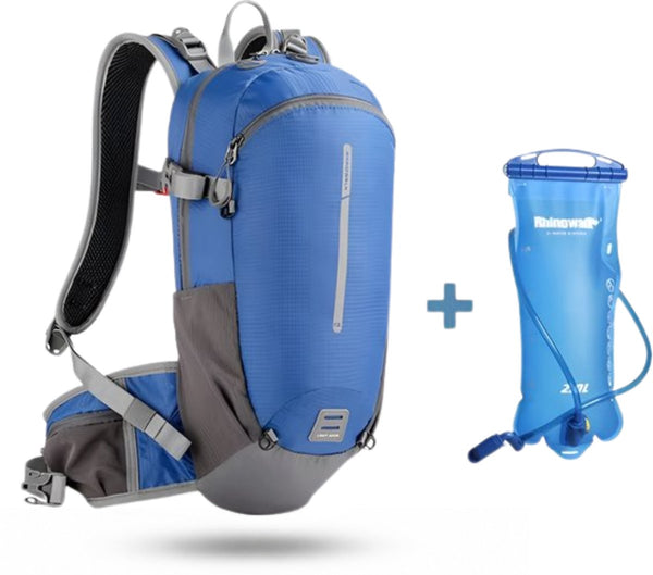 CarryQuest® -  12L Fietsrugzak + 2L Waterzak - Waterdichte Polyester MTB Rugzak met Drinksysteem - Rugventilatie - Reflecterend - 42x19x12 cm - Blauw