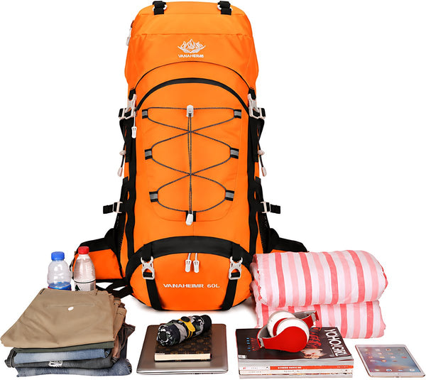 Wandelrugzak 60L nylon met drinksysteem en regenhoes - 5 Kleuren