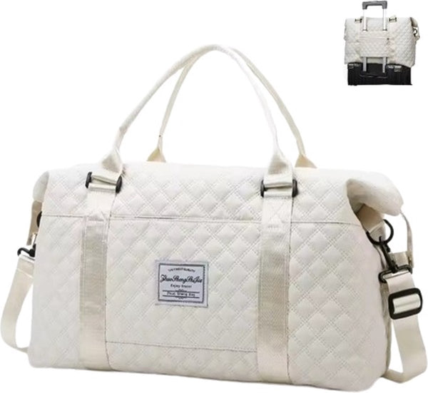 CarryQuest® - Weekender Handbagage-Perfecte reistas voor stijlvolle vrouwen!-Hoogwaardig nylon-Trolley sleeve-Natte tas-27x55x18cm-0,55kg-Zacht-Handbagage - Wit