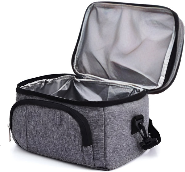 CarryQuest® - Geïsoleerde Koeltas - Lunchtas - Geïsoleerde Lunchtas - Dubbel Compartiment + 8 Uur Isolatie - Waterdicht Oxford - Thermische Lunchbox - Met Verstelbare Riem - Grijs