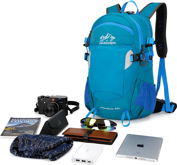 Hiking Rugzak 25L nylon met drinksysteem, regenhoes en rugventilatie - 6 Kleuren