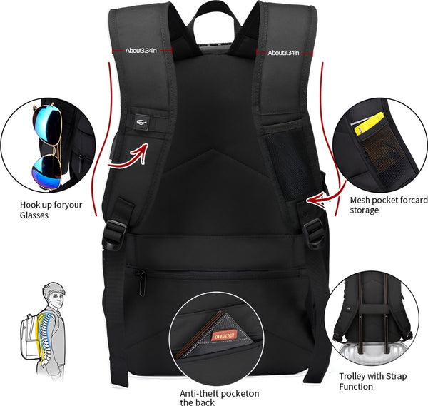 CarryQuest® - Neutrale Waterdichte Rugzak van Duurzaam Nylon - 32L Capaciteit - Laptopvak 12-15,6 inch - USB-Oplaadpoort - Antidiefstal Slot - Zwart