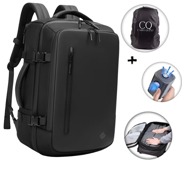 CarryQuest® - Vacuüm Rugzak RZ/TX - Draadloze Pomp - handbagage rugzak - Vliegtuig, Koffer, Reisrugzak, - Waterdichte Reistas - Reizen, Zaken, Zakenreizen, Weekend - Zwart