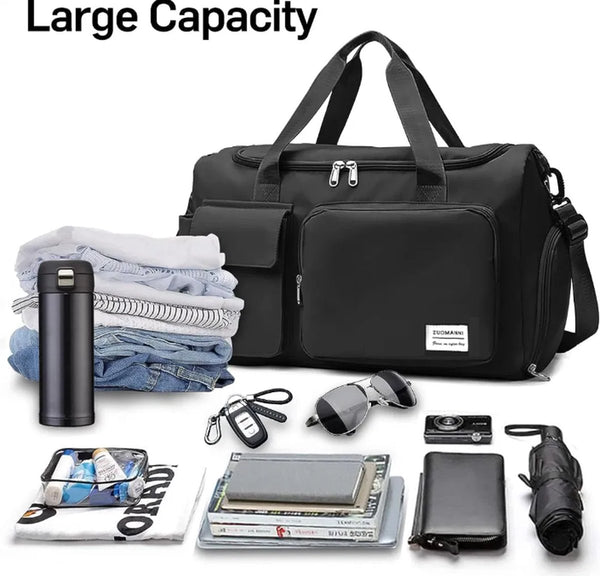 CarryQuest® - Multifunctionele zwarte weekendtas-Lichtgewicht, waterbestendig en ruim-45x29x22 cm-Ideaal voor sport, reizen en meer-Vind op Bol.com - Zwart