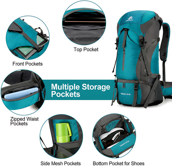 Reisrugzak 70L waterdichte nylon met regenhoes en rugventilatie - 5 Kleuren