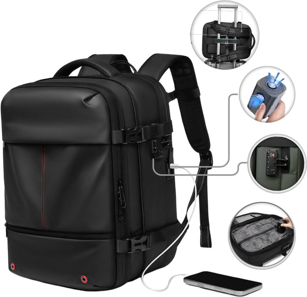 Reisrugzak vacuum compressie 48L met laptopvak 16 inch TSA-slot USB - 2 Kleuren en 2 Uitvoeringen