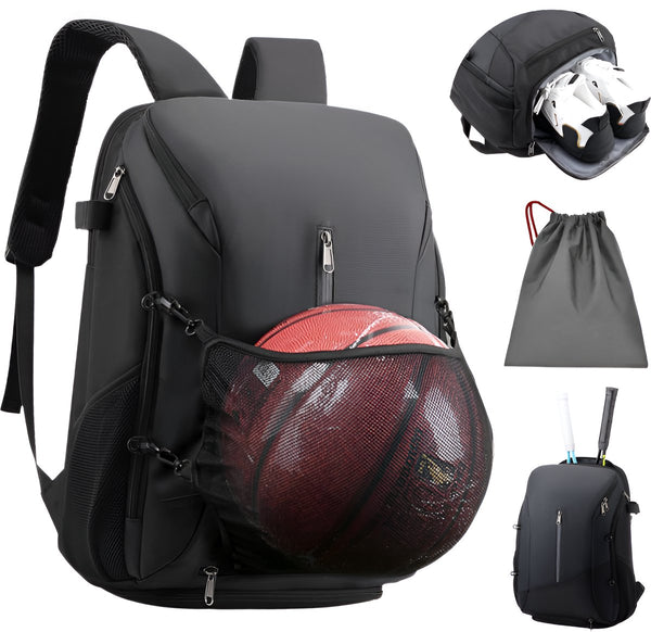 CarryQuest® - Voetbal rugzak - Tennis rugzak - Basketbal rugzak - Ruime Capaciteit - Schoenvak - Voetbal Rugzak - Pickleball - Squash - Padel - Tennistas - Zwart