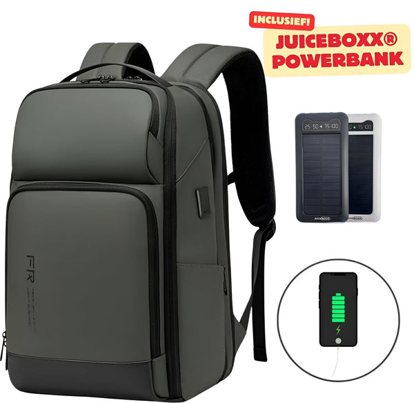 Laptoprugzak met powerbank USB oplaadfunctie spatwaterdicht 35L capaciteit - 3 Kleuren