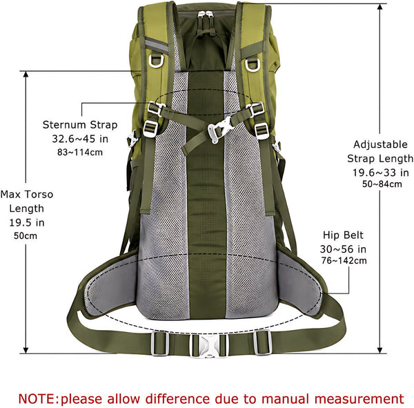 Wandelrugzak 50L waterdicht nylon met regenhoes en schoenenvak - 5 Kleuren