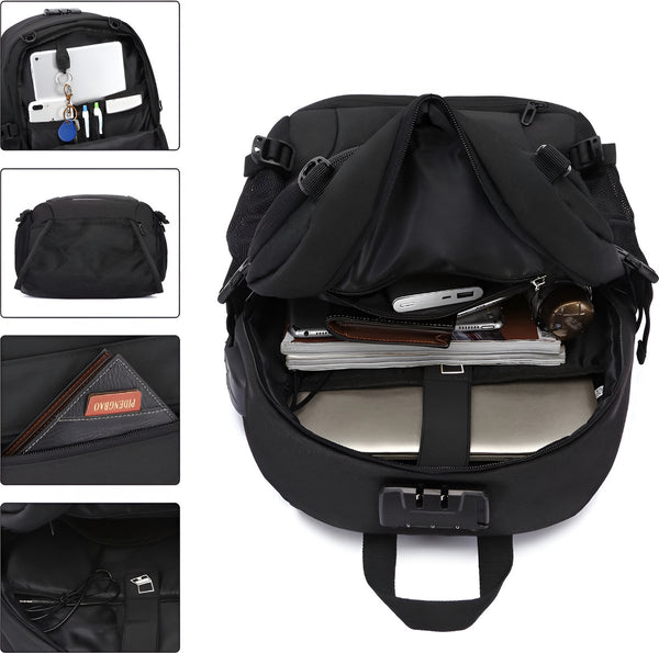 CarryQuest® - Neutrale Waterdichte Rugzak van Duurzaam Nylon - 32L Capaciteit - Laptopvak 12-15,6 inch - USB-Oplaadpoort - Antidiefstal Slot - Zwart