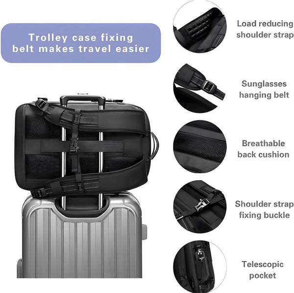 Vacuüm handbagage rugzak 60L met compressiesysteem en laptopvak 17.3 inch Zwart