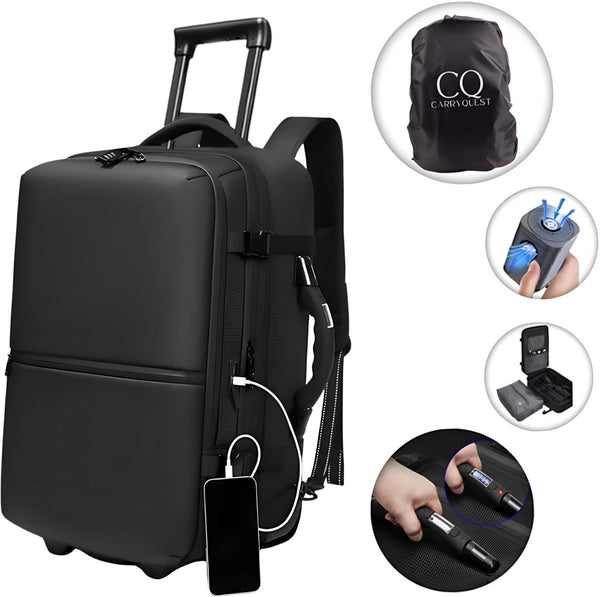 Vacuüm Handbagage Rugzak 65L compressiesysteem TSA-slot laptopvak 17.3 inch Zwart