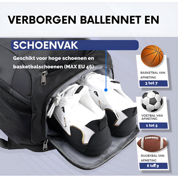 CarryQuest® - Voetbal rugzak - Tennis rugzak - Basketbal rugzak - Ruime Capaciteit - Schoenvak - Voetbal Rugzak - Pickleball - Squash - Padel - Tennistas - Zwart