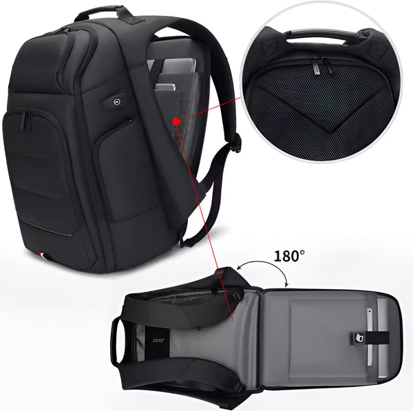 CarryQuest® - Waterdichte Rugzak USB Oplaadbaar - 15,6 inch Laptopvak - Oxford Zwart - Versie 2.0 en 3.0 - Geschikt als Handbagage - Zwart
