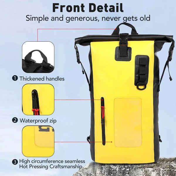 CarryQuest® - 30L Droge Tasrugzak - Waterdicht PVC 500D - Multifunctioneel - Unisex - Geel