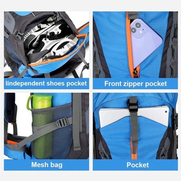 Hiking rugzak 70L nylon waterbestendig met drinksysteem en regenhoes - 6 Kleuren