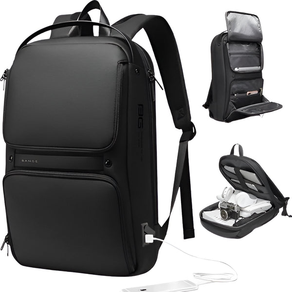 CarryQuest® - Multi-laags Ruimte Zakenrugzak - USB Oplaadfunctie + Laptopcompartiment tot 15,6 inch - Comfortabele Schouderbanden - Zwart