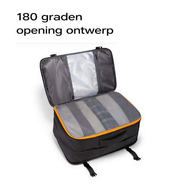 CarryQuest® - B-pro Reisrugzak - Handbagage rugzak 33-45L - 180° opening - uitbreidbaar - laptopvak - waterafstotend - nat/droog vak - Zwart