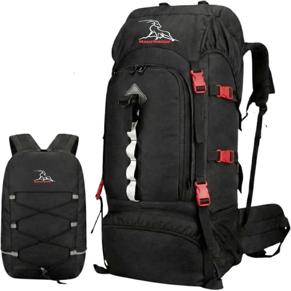 Mauritania® - Trekkingrugzak 70L-100L uitbreidbaar met aluminium frame en afneembare dagrugzak Zwart