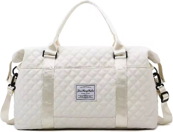 CarryQuest® - Weekender Handbagage-Perfecte reistas voor stijlvolle vrouwen!-Hoogwaardig nylon-Trolley sleeve-Natte tas-27x55x18cm-0,55kg-Zacht-Handbagage - Wit