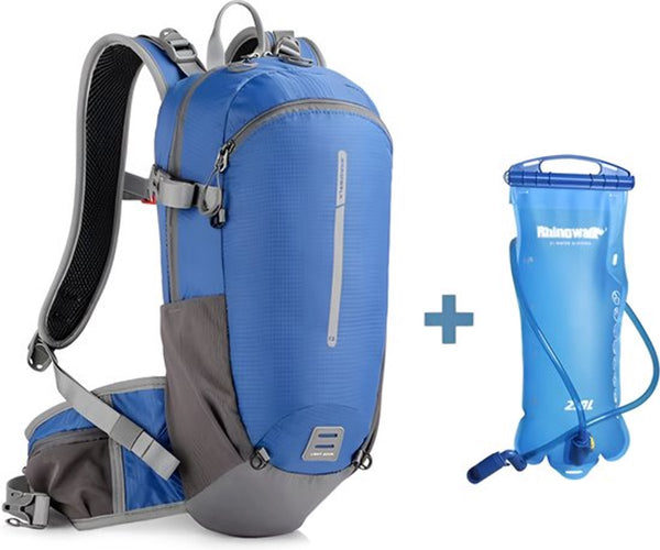 CarryQuest® -  12L Fietsrugzak + 2L Waterzak - Waterdichte Polyester MTB Rugzak met Drinksysteem - Rugventilatie - Reflecterend - 42x19x12 cm - Blauw