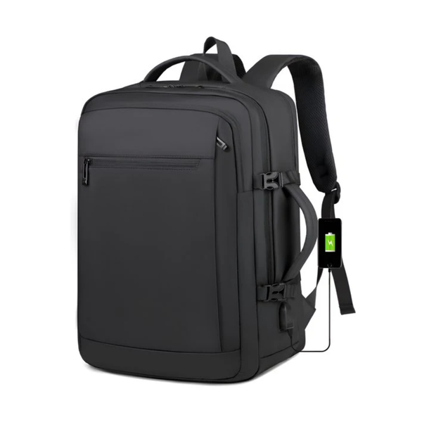 CarryQuest® - Laptoprugzak Heren 16-inch - Duurzaam Canvas + Leren Accenten - Lichtgewicht & Ruim - Studentenboekentas voor - Motorreizen - Zwart