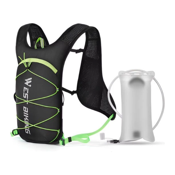 CarryQuest® -  7L Ultralichte Fietsrugzak + 2L Water Bag - Waterbestendige Nylon/PU Mini Backpack - Rugventilatie - Verstelbare Schouderbanden - 28x18x10 cm - Zwart