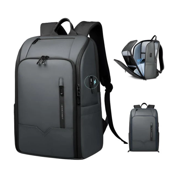 CarryQuest® - Reisdagrugzak - USB Duurzame Heren Rugzak - Werkaktentas - Grote Capaciteit + Waterbestendig + Slimme Opbergruimte - Grijs