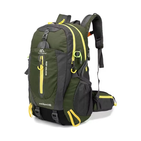 CarryQuest® - 40L Opvouwbare Fietsrugzak - Waterafstotende Nylon Outdoor Rugzak met Ademend Rugpaneel, Borstband, Heuptas & Toploader - 44x26x9 cm - Donkergroen