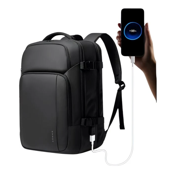 CarryQuest® - USB Oplaadbare Reisrugzak - 20-35L Capaciteit + Laptopvak tot 15,6 inch - Waterdicht - Ergonomisch Draagcomfort - Zwart