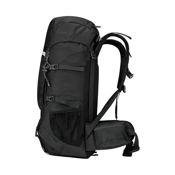 CarryQuest® 60L Hiking Rugzak - Waterdichte Trekking Backpack met Regenhoes, Drinksysteem, MOLLE-Systeem & Front-/Toploader - Zwart
