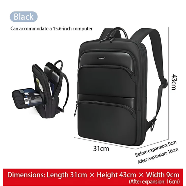 CarryQuest® - 15.6inch Laptop Rugzak - Uitbreidbare Rugzak voor Mannen - Waterdicht Nylon + Ergonomisch Ontwerp - Zwart