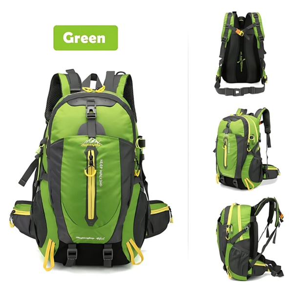 CarryQuest® - 40L Opvouwbare Fietsrugzak - Waterafstotende Nylon Outdoor Rugzak met Ademend Rugpaneel, Borstband, Heuptas & Toploader - 44x26x9 cm - Donkergroen