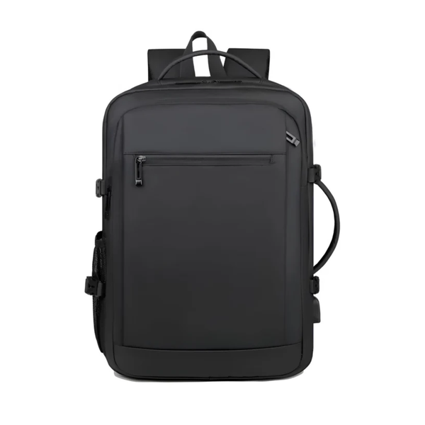 CarryQuest® - Laptoprugzak Heren 16-inch - Duurzaam Canvas + Leren Accenten - Lichtgewicht & Ruim - Studentenboekentas voor - Motorreizen - Zwart