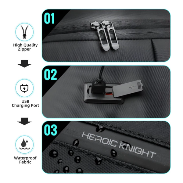 CarryQuest® - Reisdagrugzak - USB Duurzame Heren Rugzak - Werkaktentas - Grote Capaciteit + Waterbestendig + Slimme Opbergruimte - Grijs